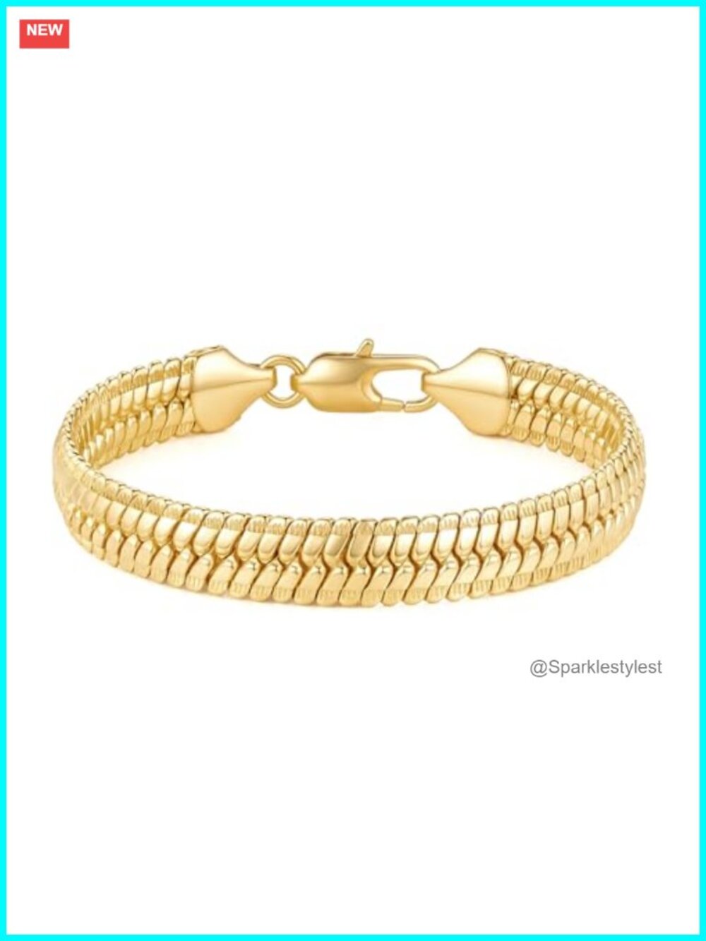 Gold Plated Snake Chain Bracelet 9mm Wide Chunky Link Bracelet